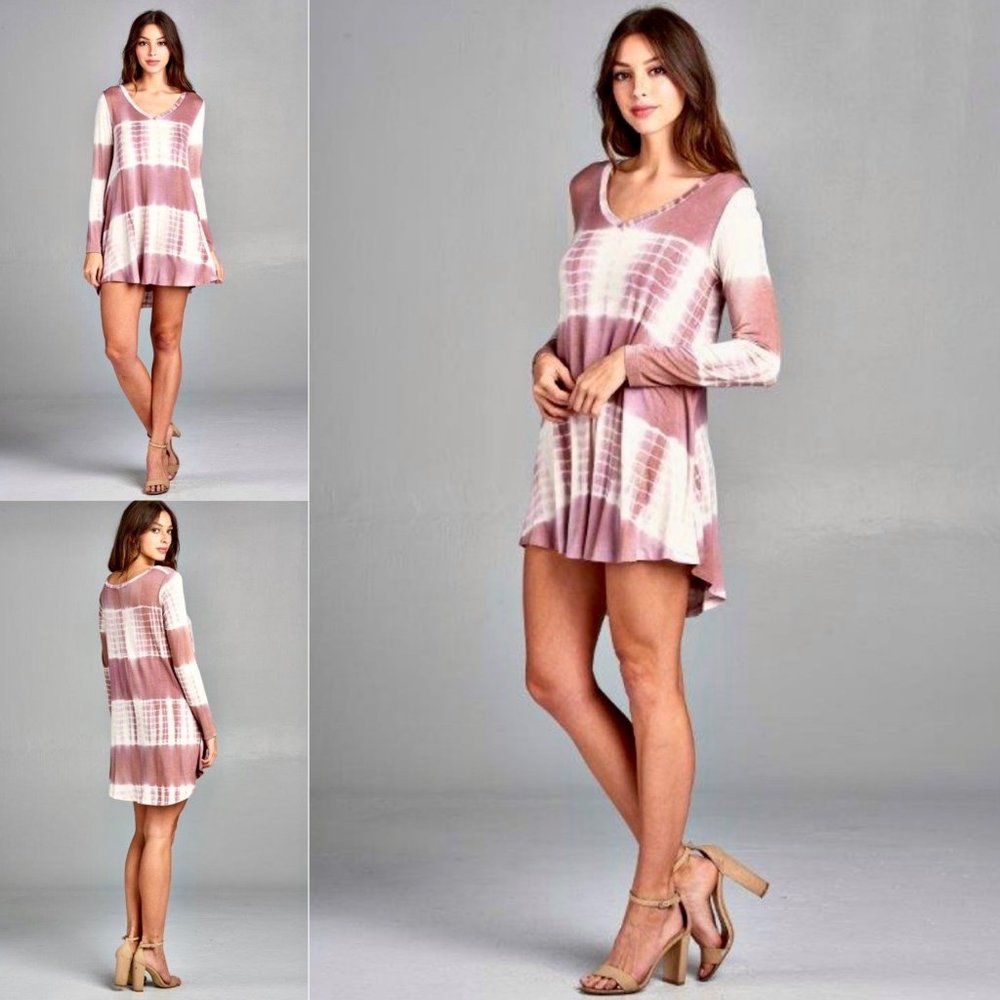 Women's 2XL 2X? Purple White Tie Dye Sexy Mini Tunic Dress V-Neck High Low NEW